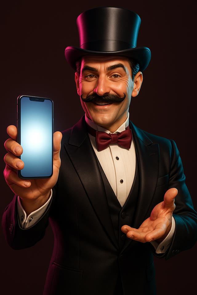 Prowadzacy Roulettino pokazujacy telefon